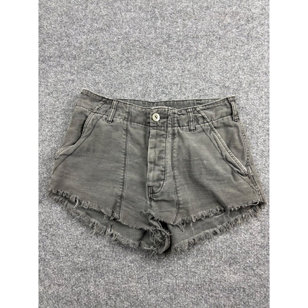 Free People Olive Green Frayed Hem Denim Shorts